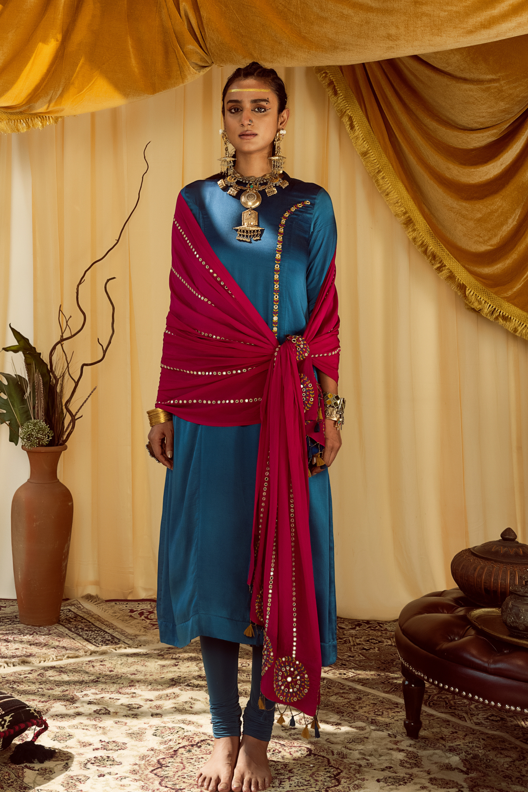 Rich Blue Kurti Set with Embroidery